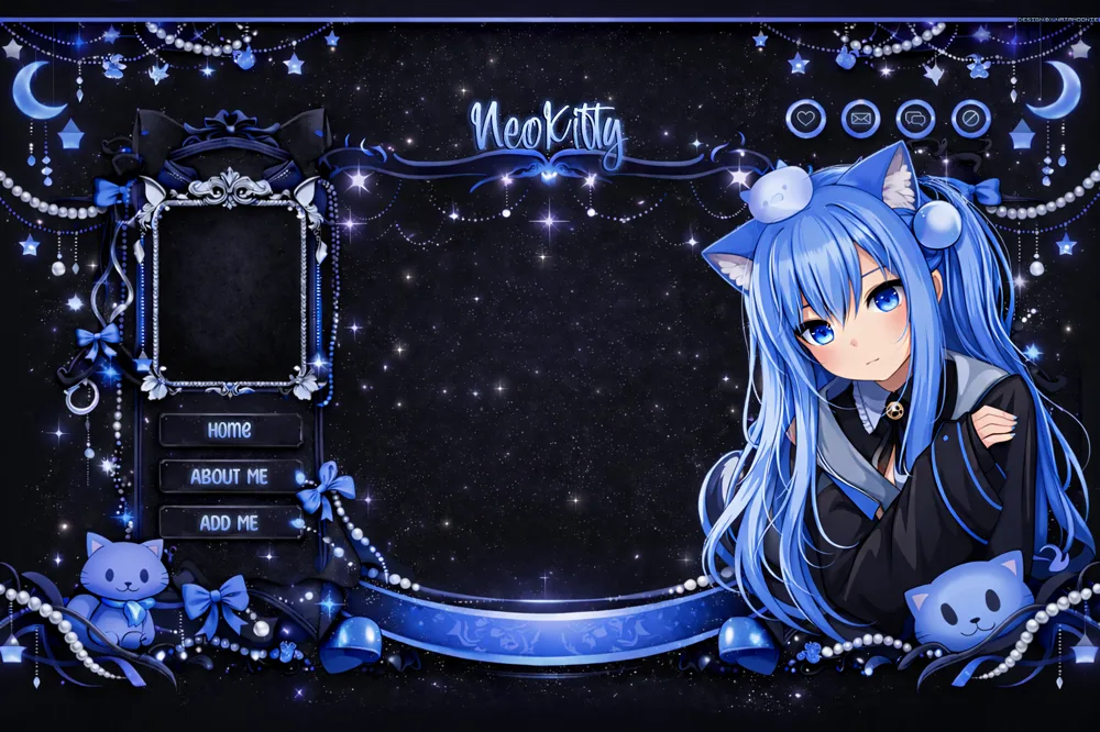 NeoKitty: a starry blue profile layout with a cat-eared anime girl