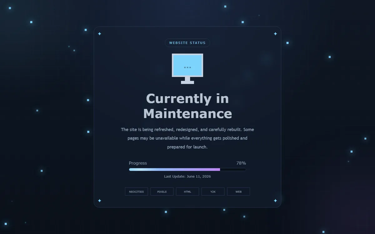 Dark pixel-style maintenance page with a progress bar